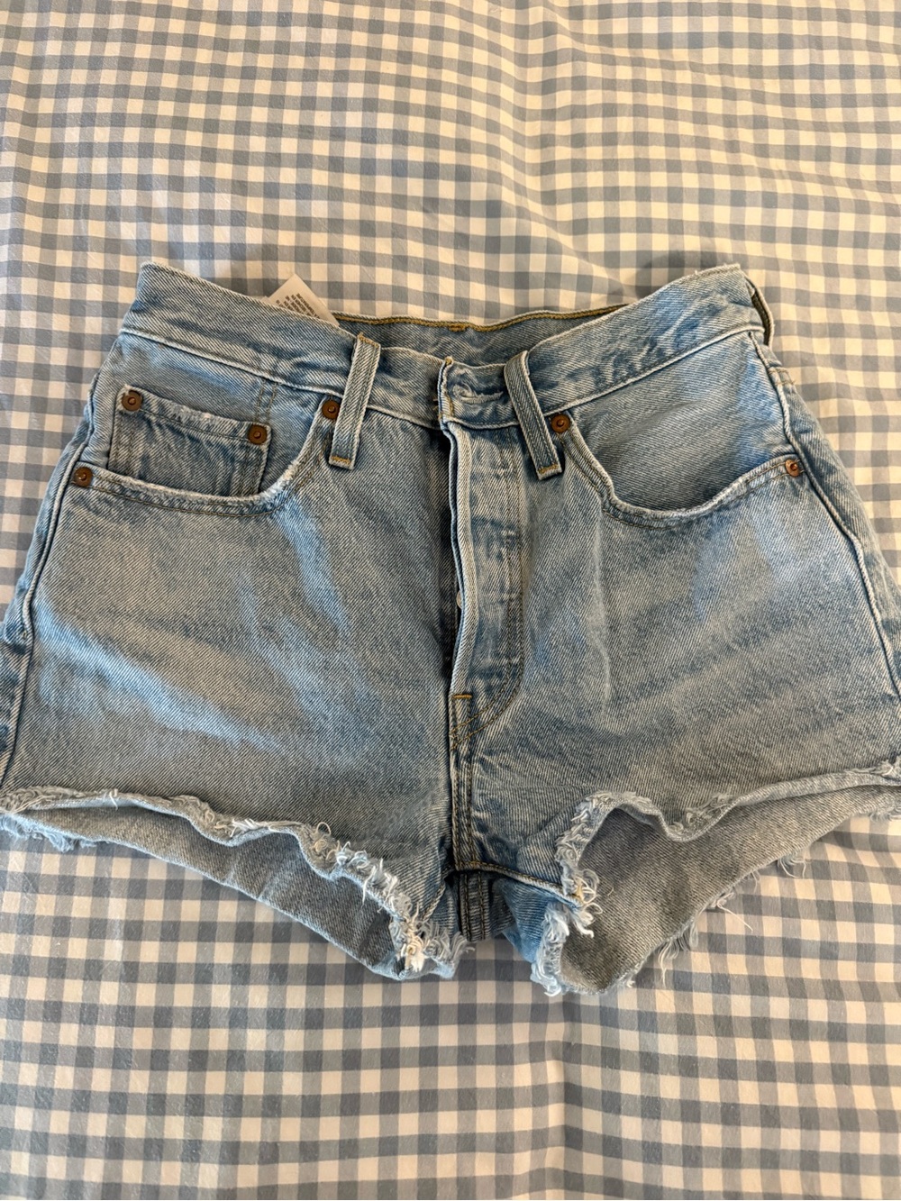 Levi's Light Wash Frayed Hem Denim Shorts